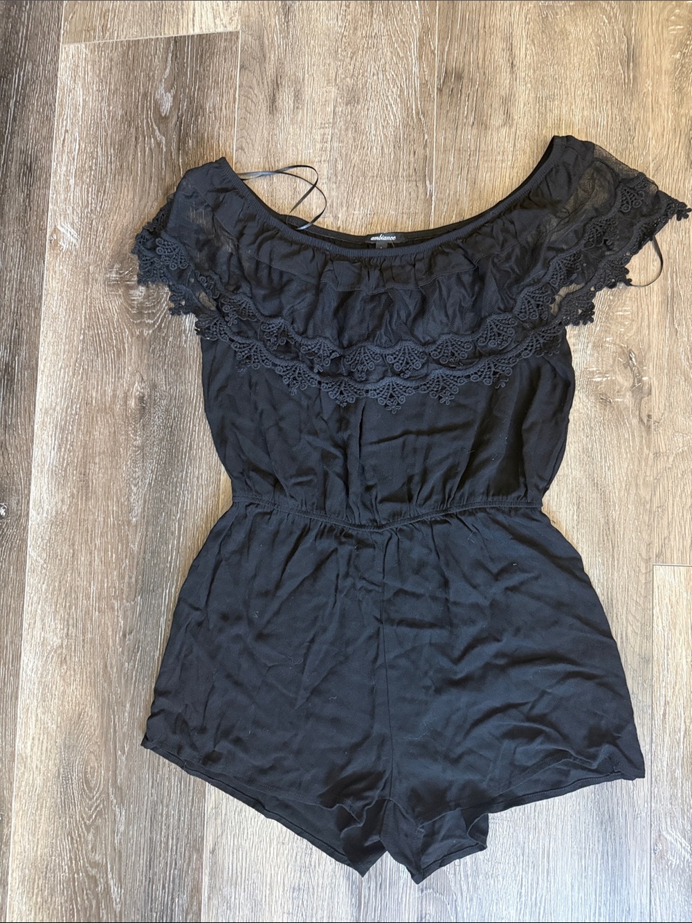 Ambiance Black Lace-Trim Off-Shoulder Romper